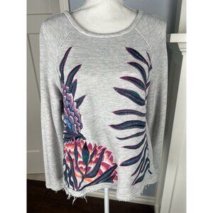 Mara Hoffman Active Embroidered Oversize Raw Hem Pullover Sweatshirt Size Medium